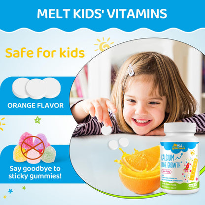ChiQwench 500 mg Calcium with Vitamin D3 & K2 + Zinc, Magnesium & Prebiotics for Kids – Bone Strength, Height Support, Orange Chewables, Non-GMO, Gluten Free, 60 Tabs