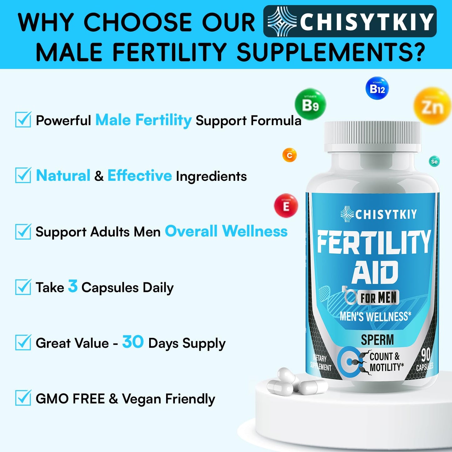 Chisytkiy Male Fertility Supplements — 90 Caps (Maca, Zinc, CoQ10)