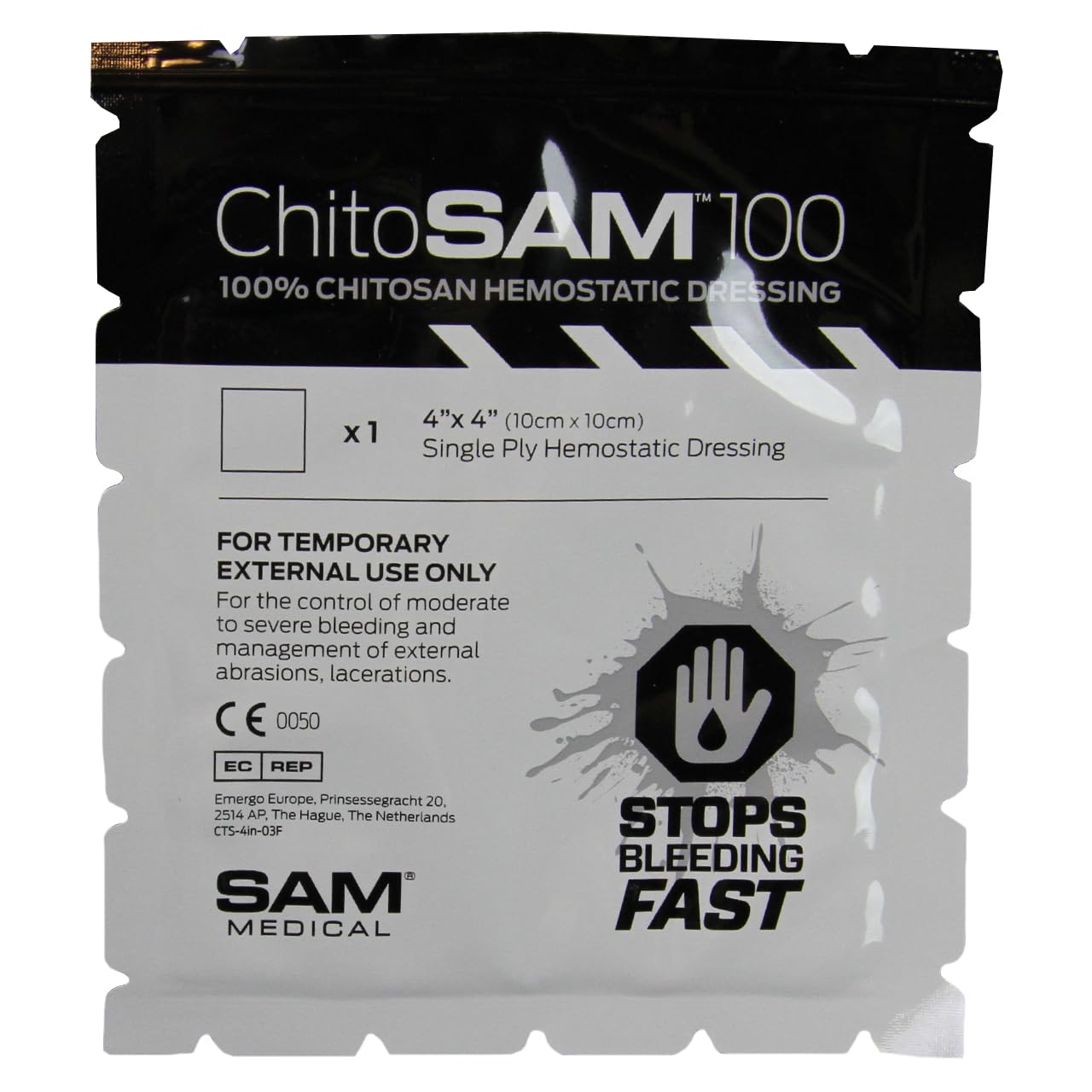 Chito-SAM 100 4\" X 4\" - Pure Chitosan Hemostatic Dressing