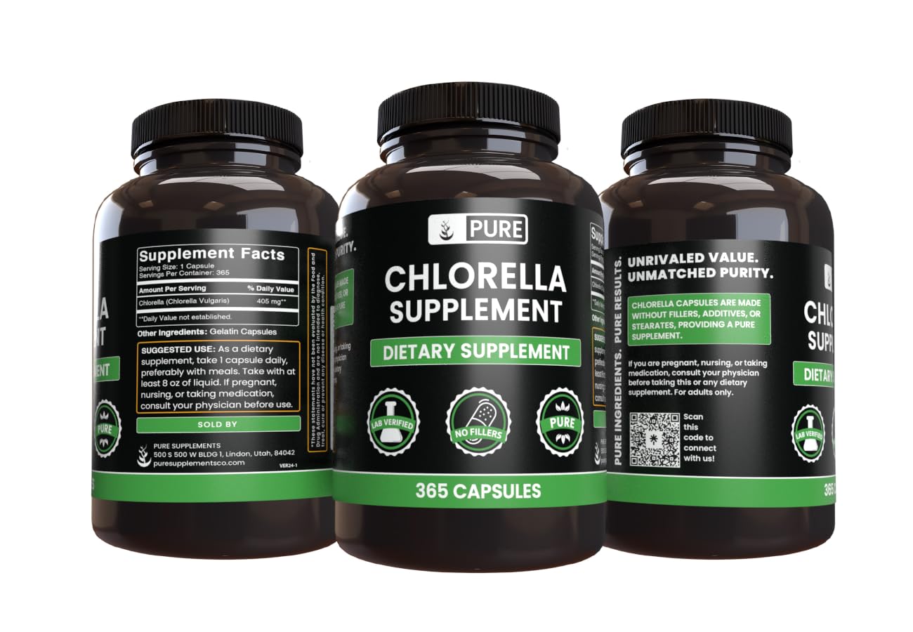 Pure Original Ingredients Chlorella (365 Capsules) No Magnesium or Rice Fillers | Always Pure, Lab Verified