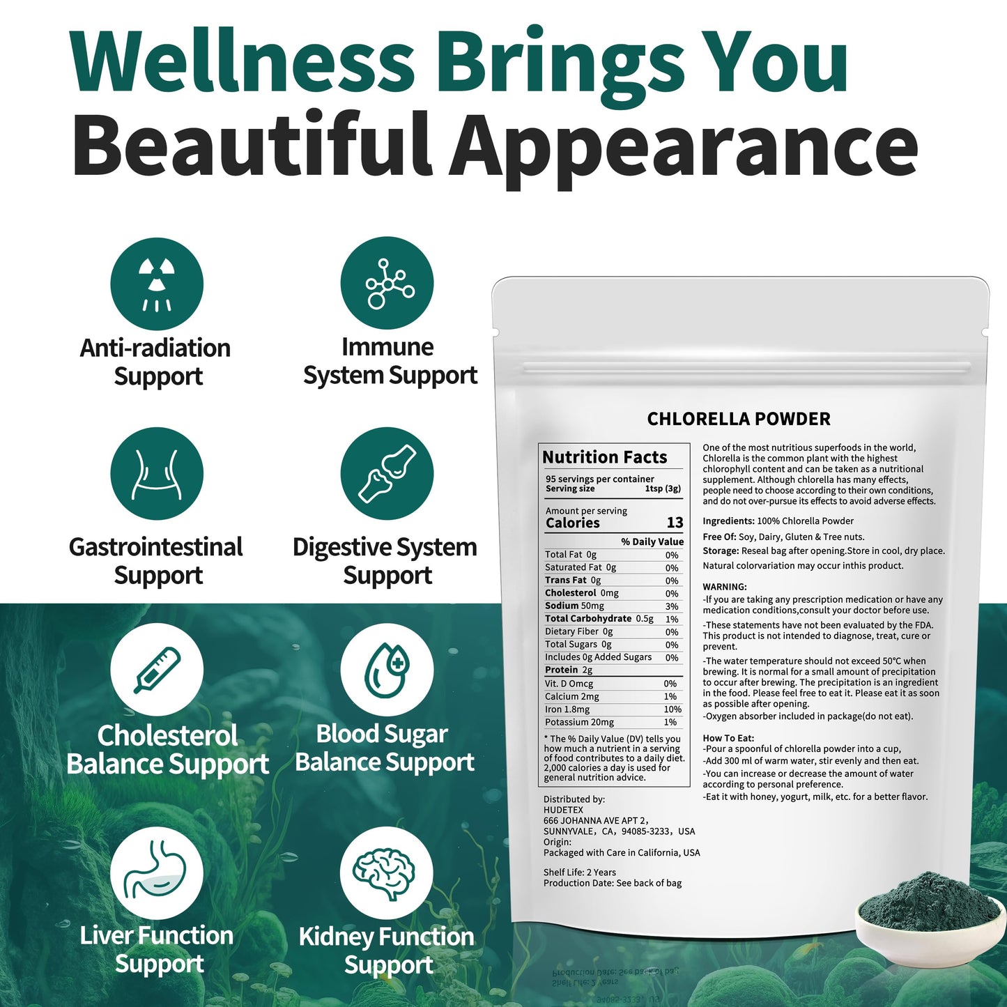 Chlorella Powder Natural 10 oz | Chlorophyll Powder for Immune Support, Liver Function, Vegan Protein & Vitamins