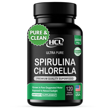 Chlorella Spirulina Capsules 3000 mg – BMAA Free | Blue-Green Algae