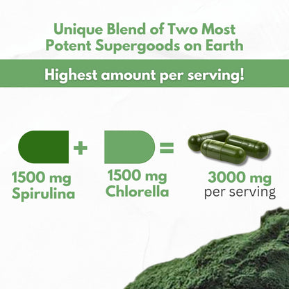 Chlorella Spirulina Capsules 3000 mg – BMAA Free | Blue-Green Algae