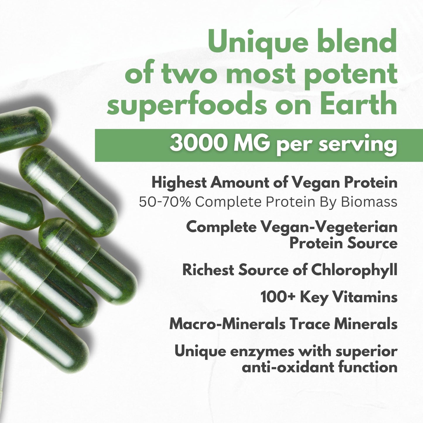 Chlorella Spirulina Capsules 3000 mg – BMAA Free | Blue-Green Algae