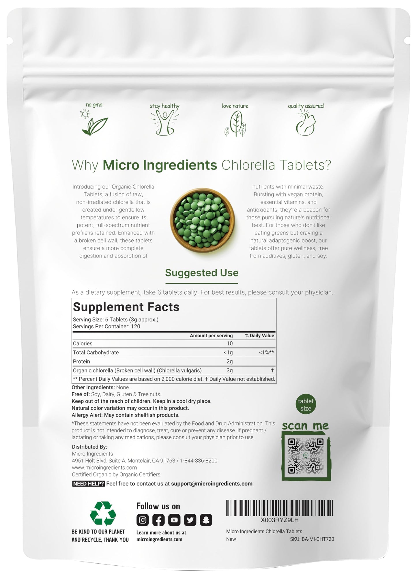 Organic Chlorella Tablets 500mg | 720 Tabs (360g) | Broken Cell Wall | Non-GMO