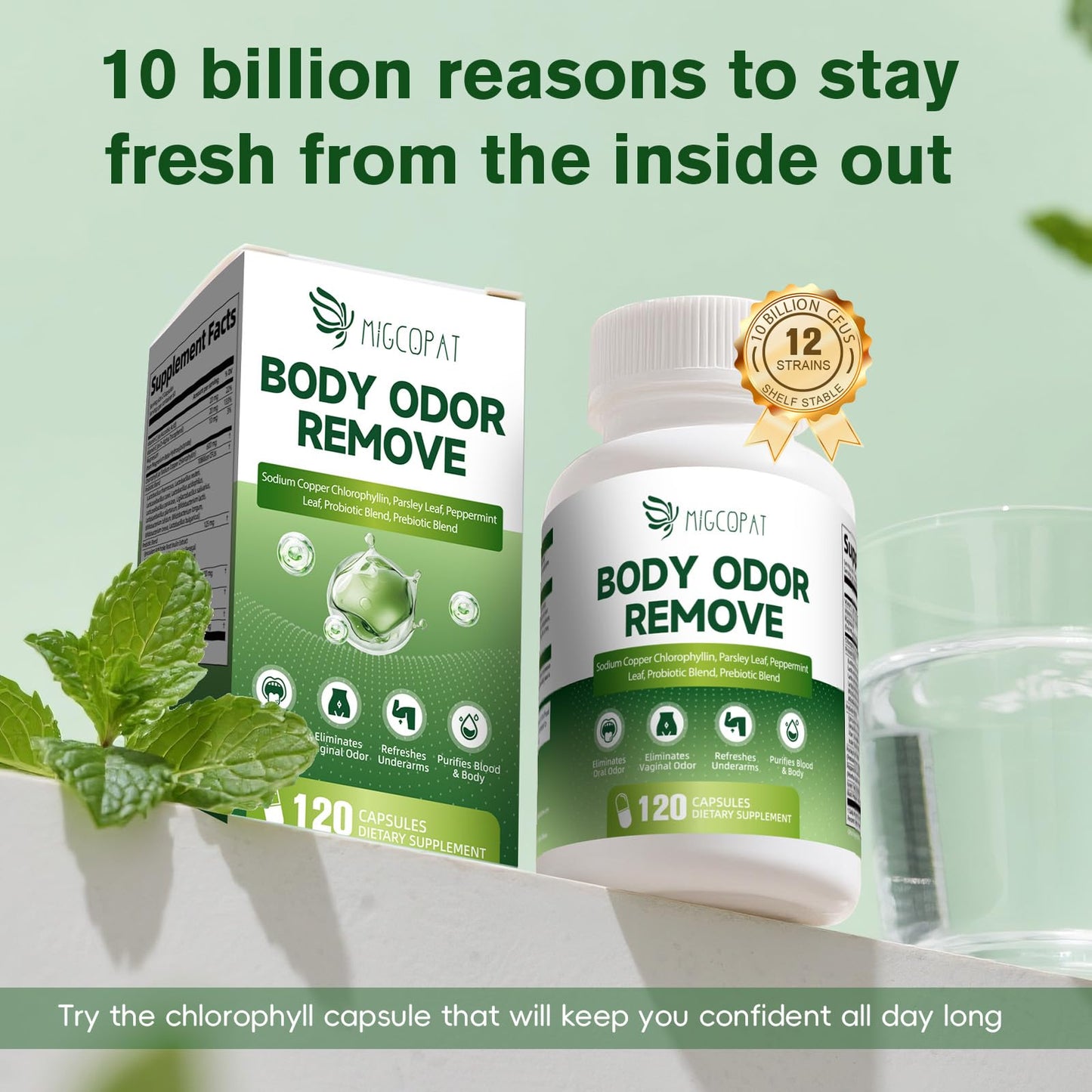 Chlorophyll Body Deodorizing Capsule - 10B CFU Probiotics, 120 Caps