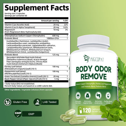 Chlorophyll Body Deodorizing Capsule - 10B CFU Probiotics, 120 Caps