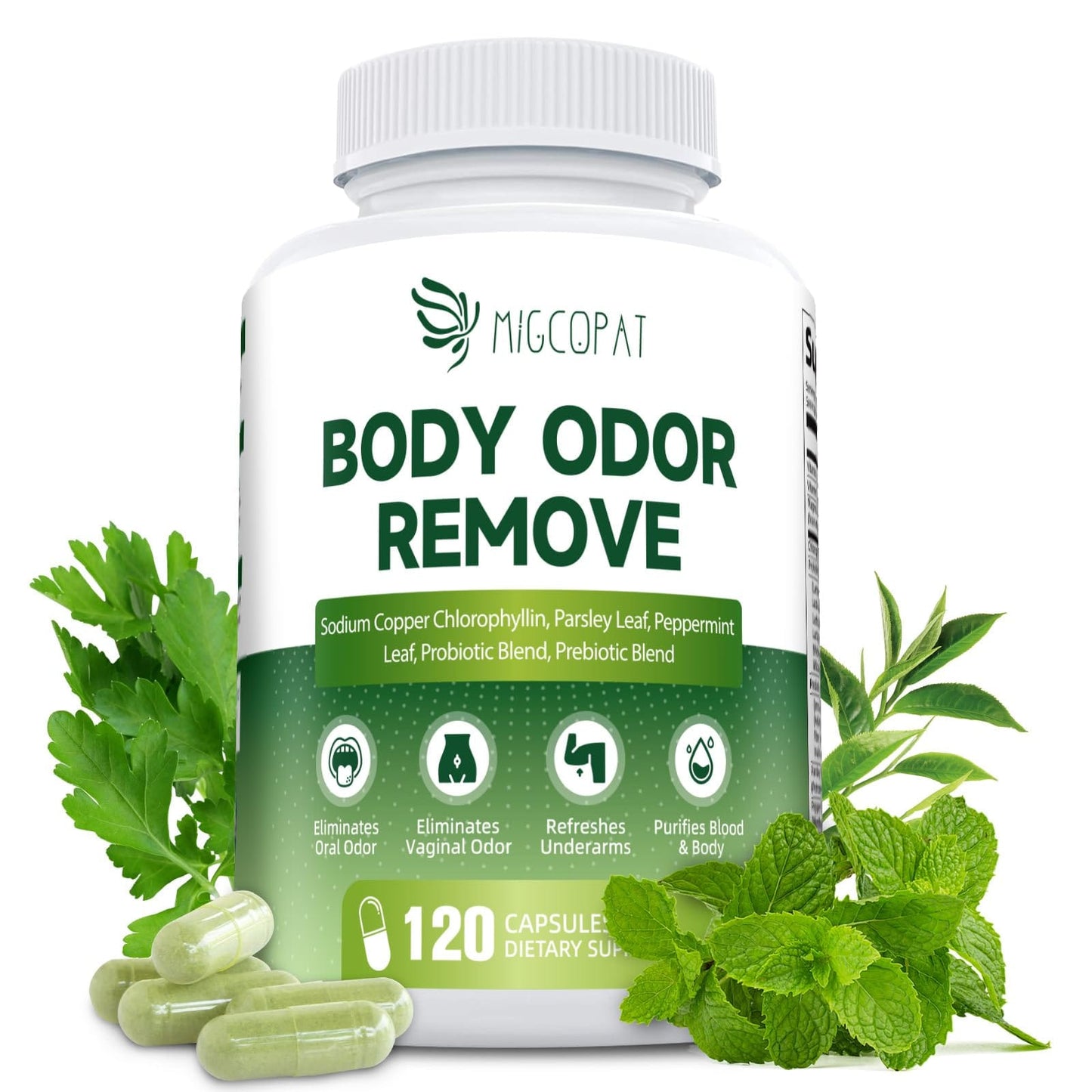 Chlorophyll Body Deodorizing Supplement – 120 Caps, Parsley & Peppermint