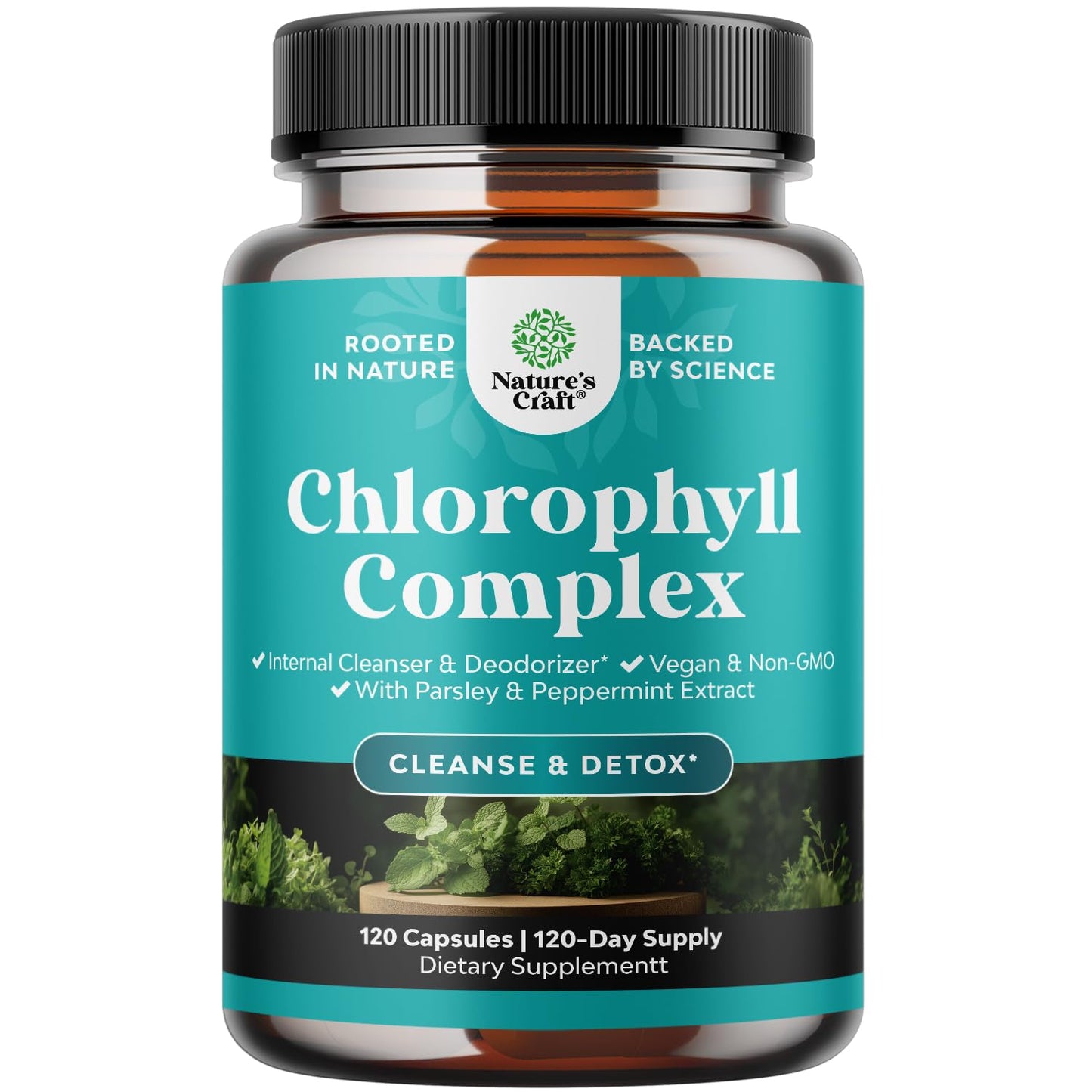 Chlorophyll Detox Capsules for Body Odor – Mint & Parsley (Vegan, Non-GMO, Gluten Free) 120ct