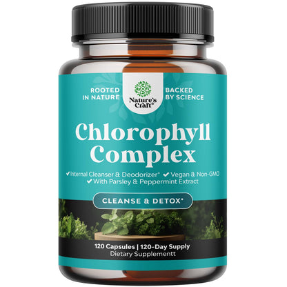 Chlorophyll Detox Capsules for Body Odor – Mint & Parsley (Vegan, Non-GMO, Gluten Free) 120ct