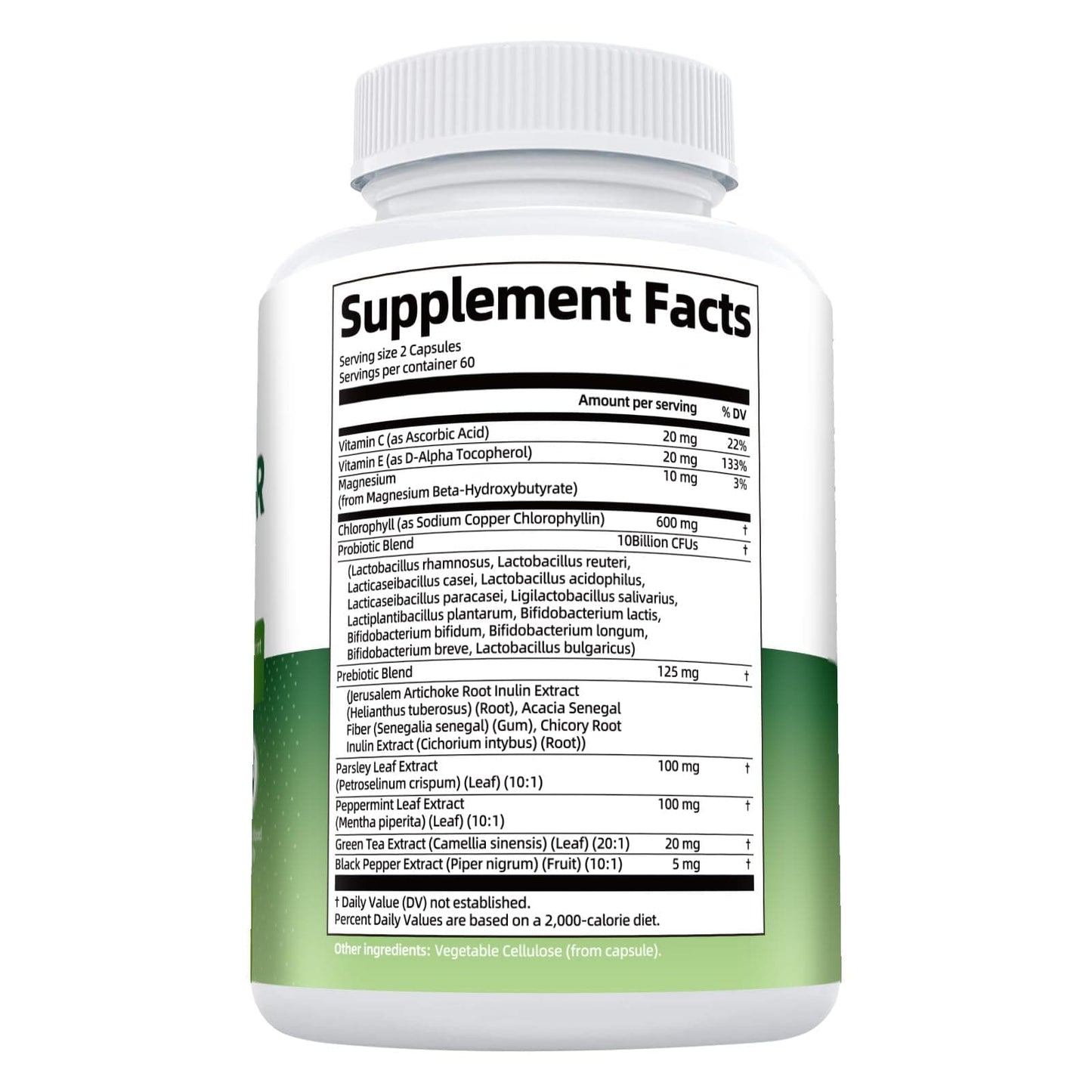Chlorophyll Body Deodorizing Supplement – 120 Caps, Parsley & Peppermint