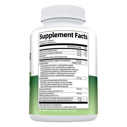 Chlorophyll Body Deodorizing Supplement – 120 Caps, Parsley & Peppermint