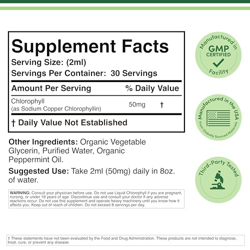 Chlorophyll Liquid Drops Peppermint 2oz by Double Wood – Digestion, Gut Health, Energy & Detox | Vegan Safe