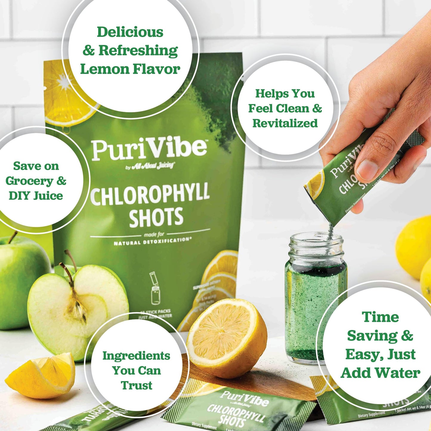 All About Juicing Chlorophyll Green Juice Shots - Clean Energy, Detox, Alkalize | PuriVibe