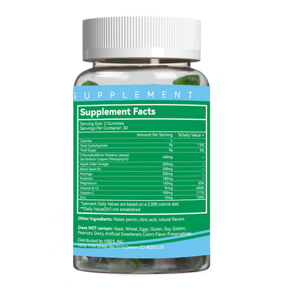 Sugar Free Chlorophyll Gummies with Vitamin B12 & Zinc – Detox, Immune & Digestion Support (60 Count) | Women
