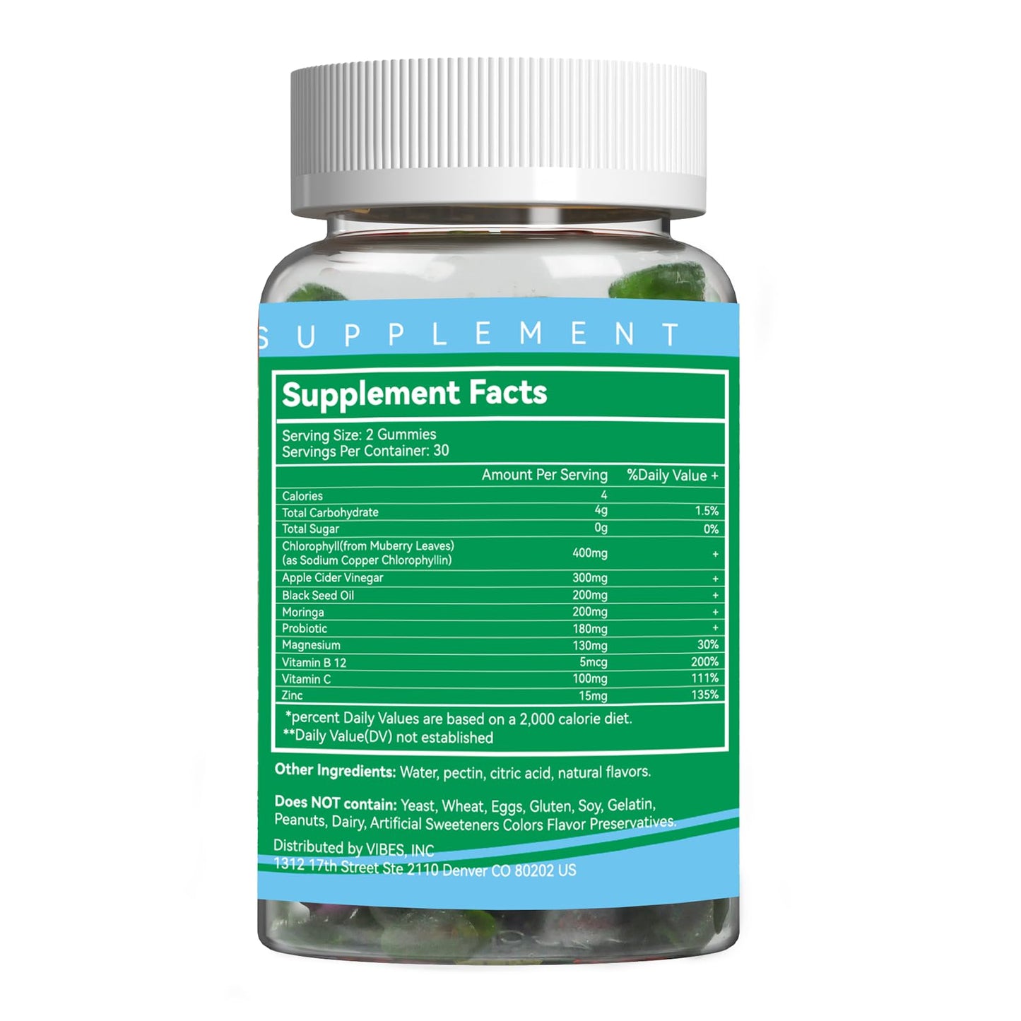 Sugar Free Chlorophyll Gummies with Vitamin B12 & Zinc – Detox, Immune & Digestion Support (60 Count) | Women