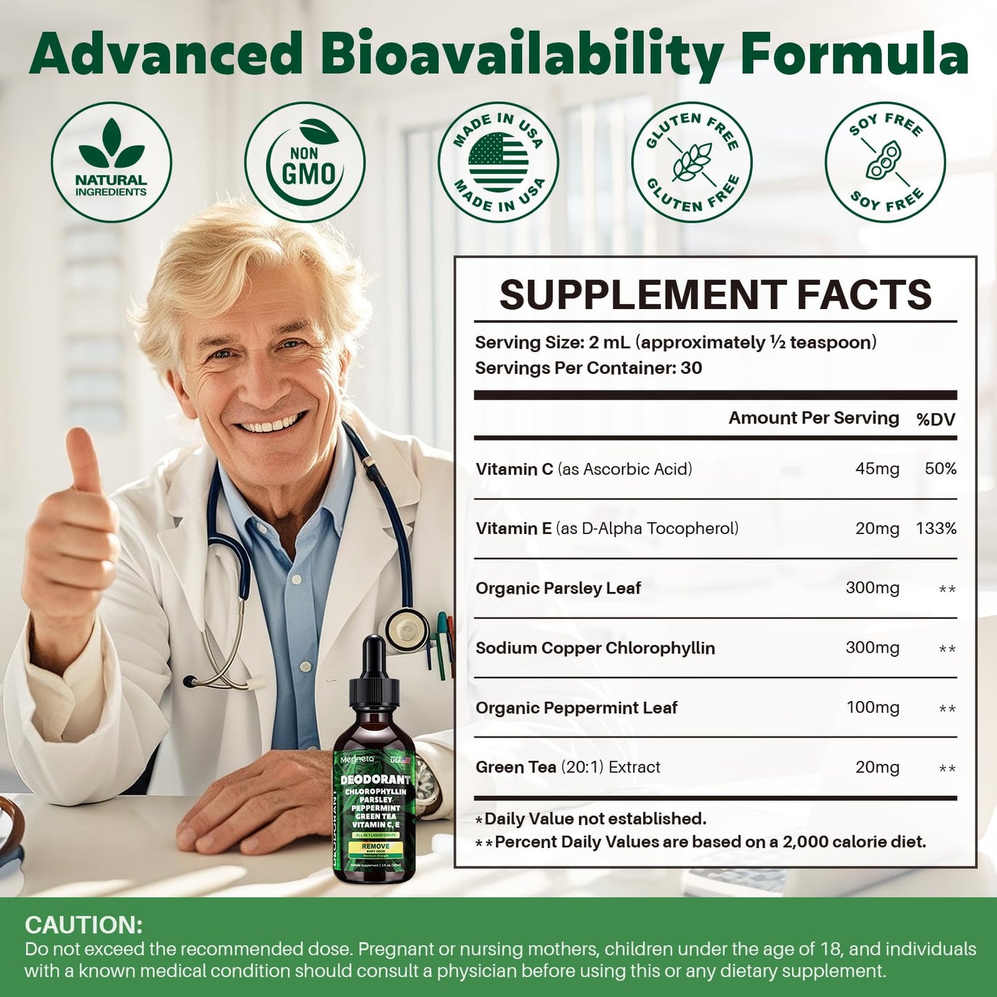 Chlorophyll Liquid Drops – Natural Body Deodorant (2 oz)