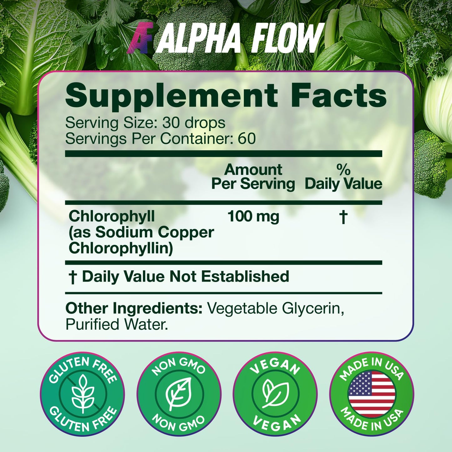 Chlorophyll Liquid Drops 6000 mg - Premium Non-GMO Vegan Chlorophyll Supplement