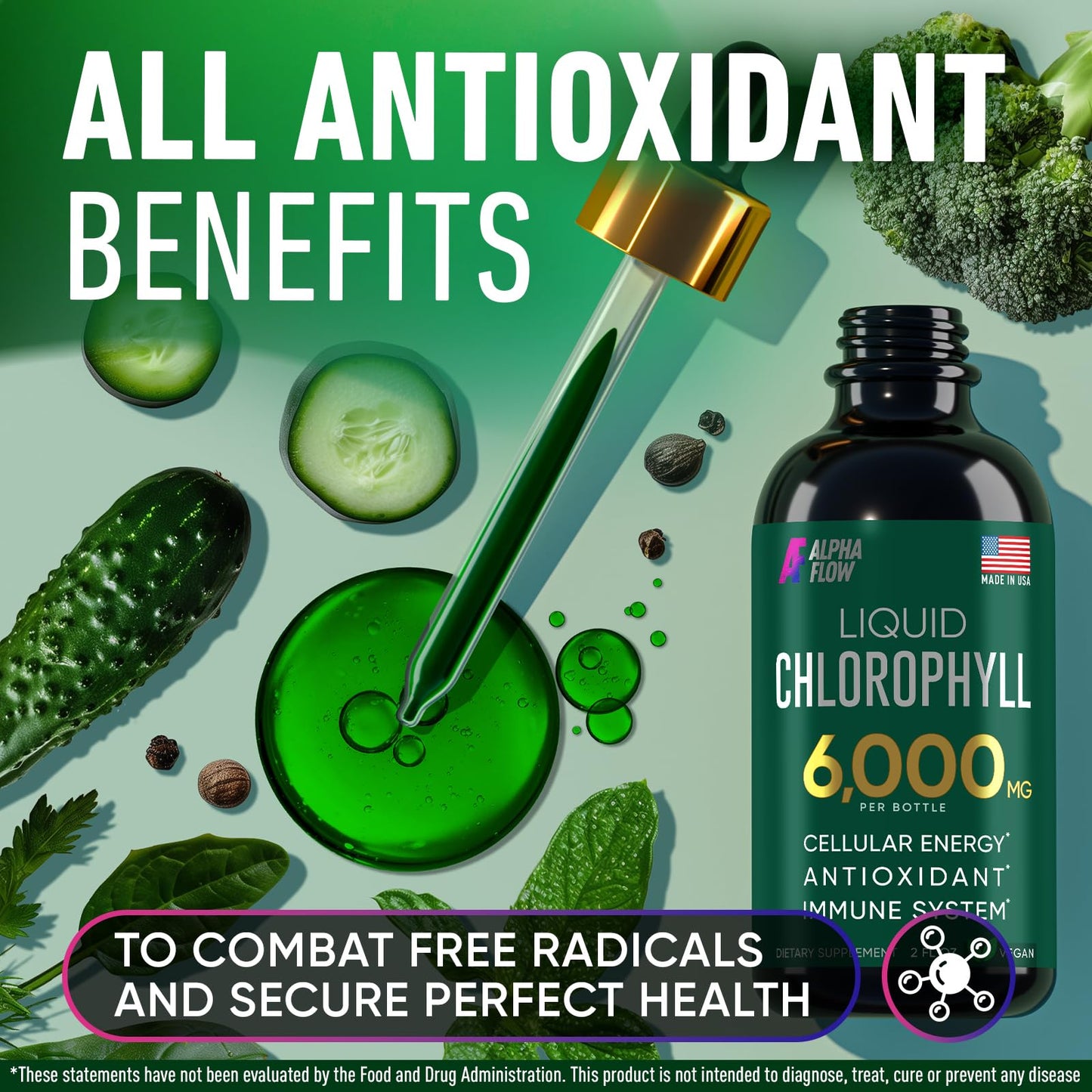 Chlorophyll Liquid Drops 6000 mg - Premium Non-GMO Vegan Chlorophyll Supplement