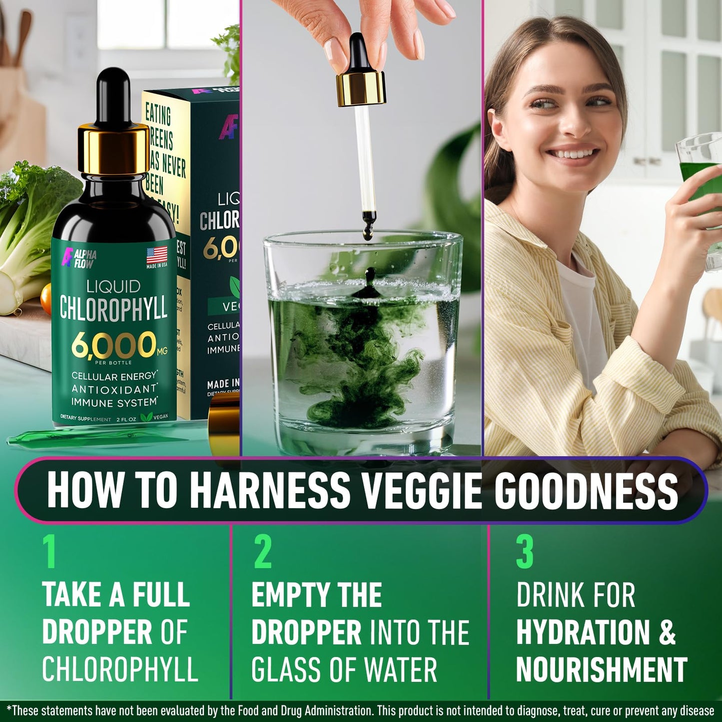 Chlorophyll Liquid Drops 6000 mg - Premium Non-GMO Vegan Chlorophyll Supplement