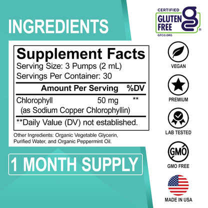 Chlorophyll Liquid Drops – Body Detox, Odor Cleanse & Immune Support | Vegan 2 oz