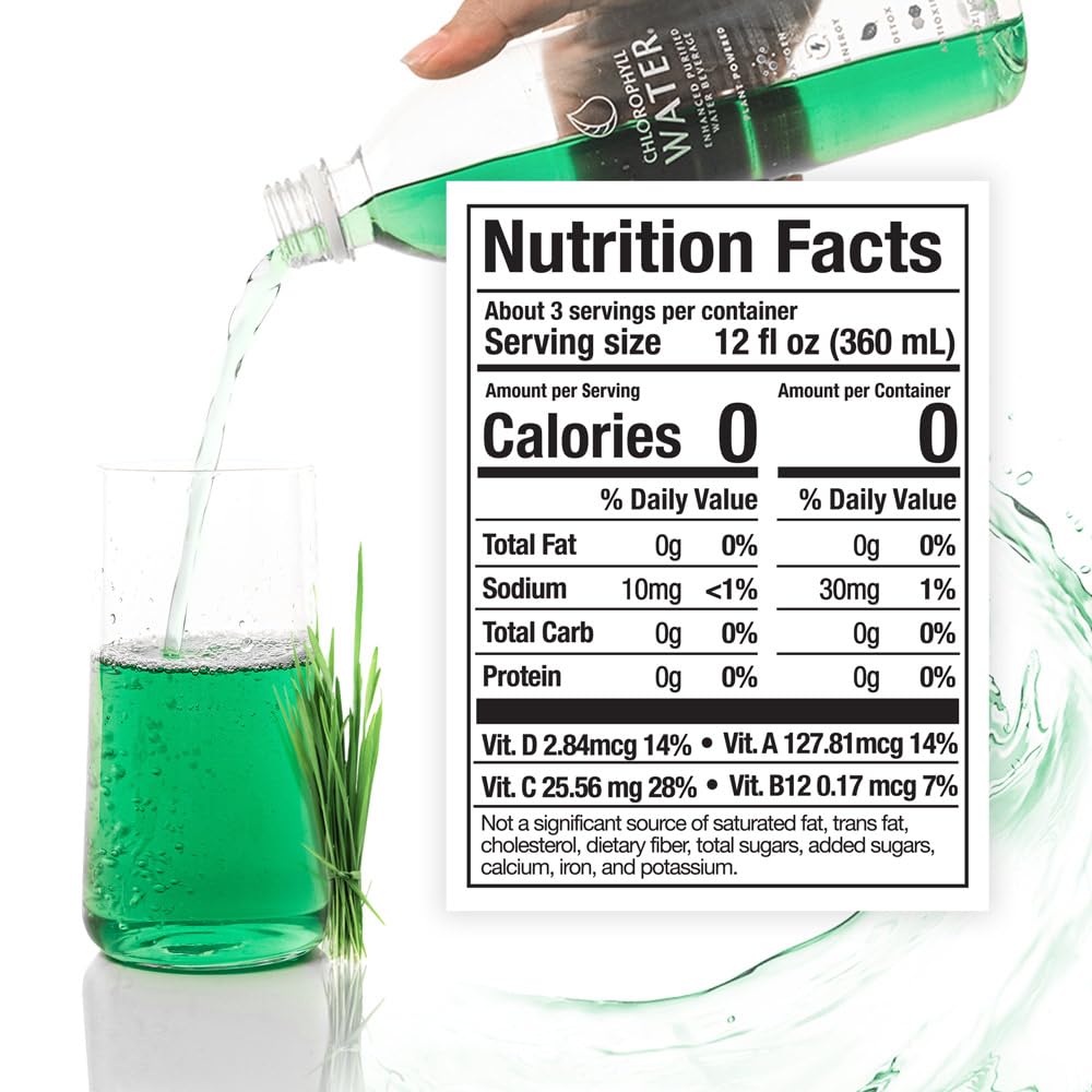 Chlorophyll Water – 1L Bottle (6-Pack) | Alkaline Detox with Vitamins A, B12, C, D