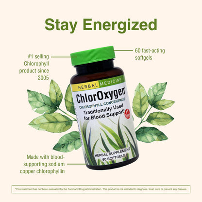 Herbs Etc. ChlorOxygen Chlorophyll Concentrate – Blood Circulation & Energy Support (60 Softgels)