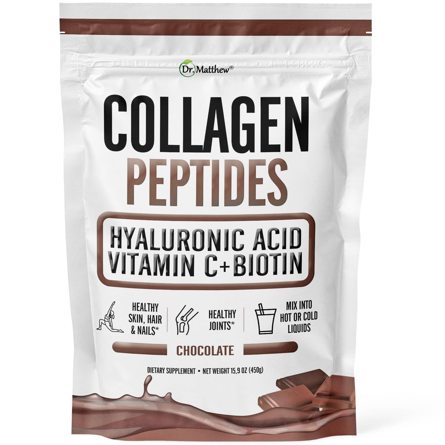Chocolate Collagen Powder with Hyaluronic Acid, Vitamin C & Biotin – Keto Collagen for Hair, Skin, Nails & Joints
