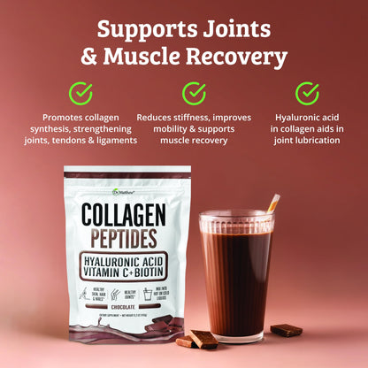 Chocolate Collagen Powder with Hyaluronic Acid, Vitamin C & Biotin – Keto Collagen for Hair, Skin, Nails & Joints