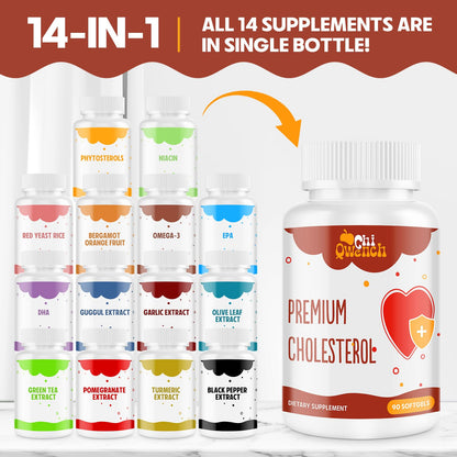 Cholesterol Supplements with Plant Sterols, Niacin, Red Yeast Rice & Citrus Bergamot - 180 Softgels