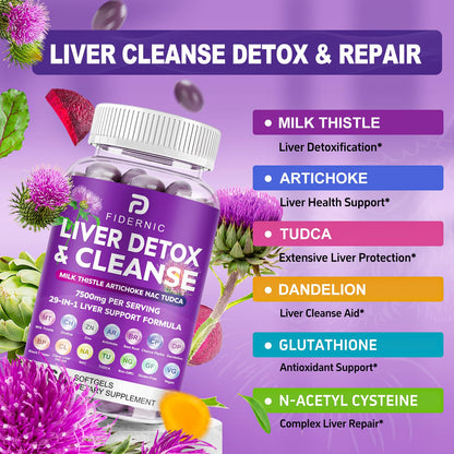 Liver Cleanse Detox & Repair – Milk Thistle 7500mg | NAC, TUDCA, Choline | 120 Softgels