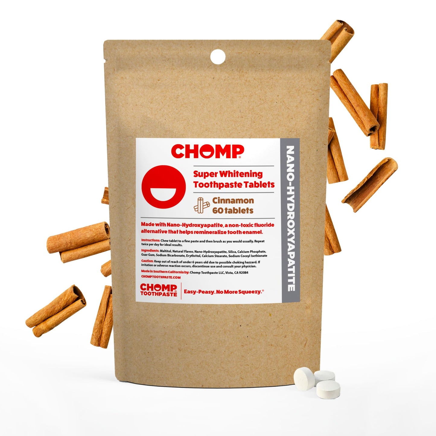 Chomp Cinnamon Toothpaste Tablets with Nano Hydroxyapatite Refill