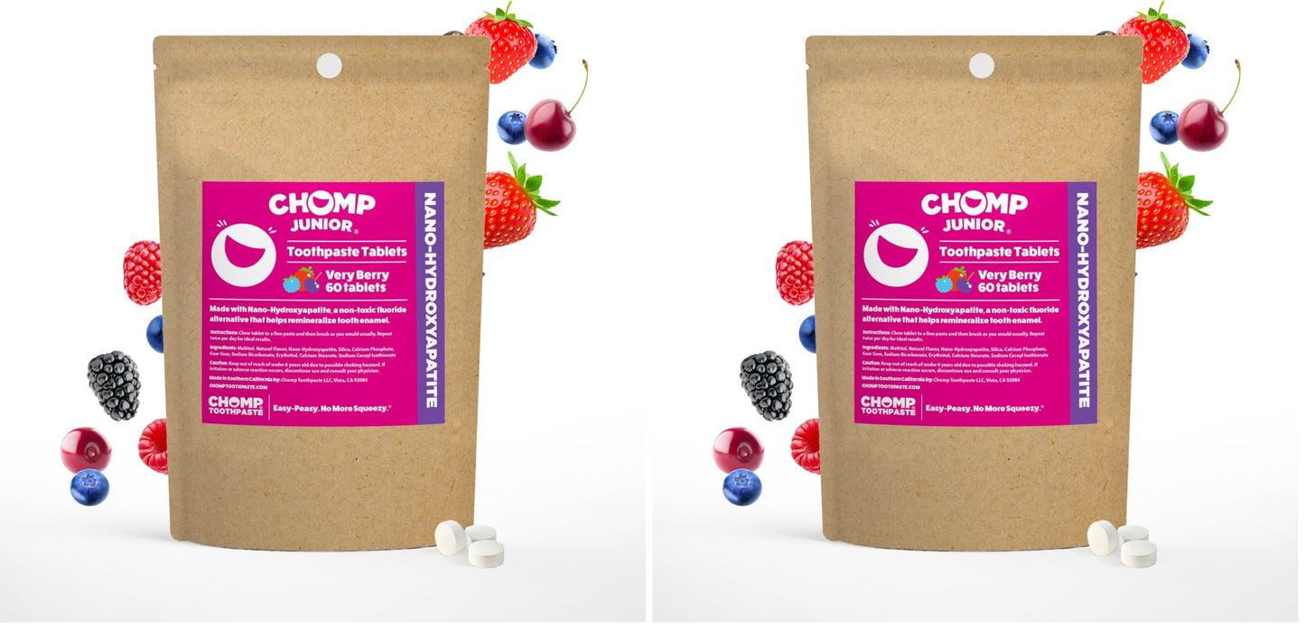 Chomp Junior Very Berry Toothpaste Tablets – Nano Hydroxyapatite Refill Pack (2)