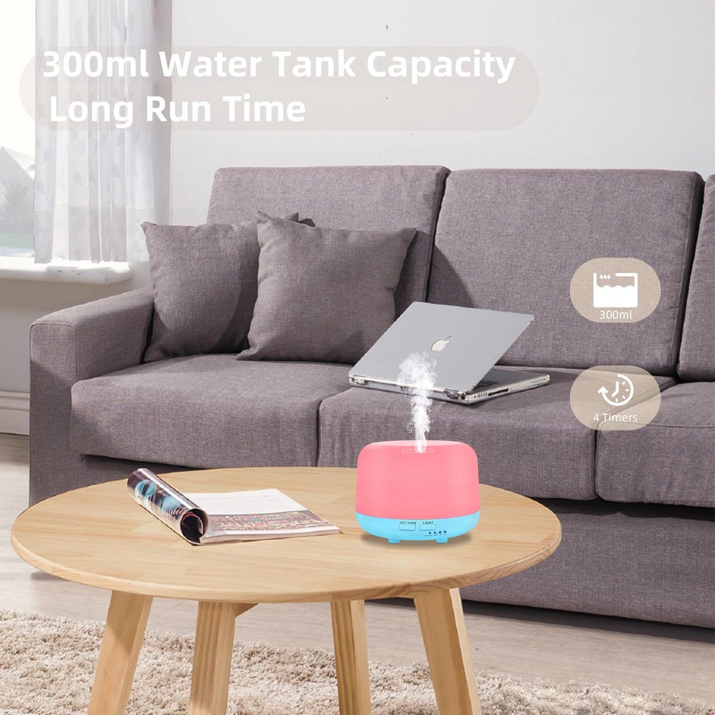 CHOUWEEK 300ML Ultrasonic Air Diffuser for Essential Oils – Remote Control, 7-Color LED, Auto-Off & Timers for Home, Bedroom, Office, Kids