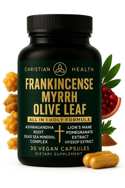 Christian Health Frankincense & Myrrh Olive Leaf Capsules – Vegan, GMP-Certified