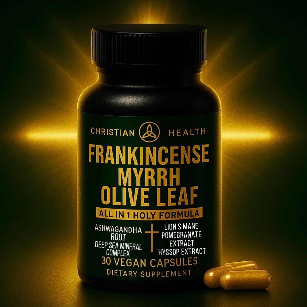 Christian Health Frankincense & Myrrh Olive Leaf Capsules – Vegan, GMP-Certified