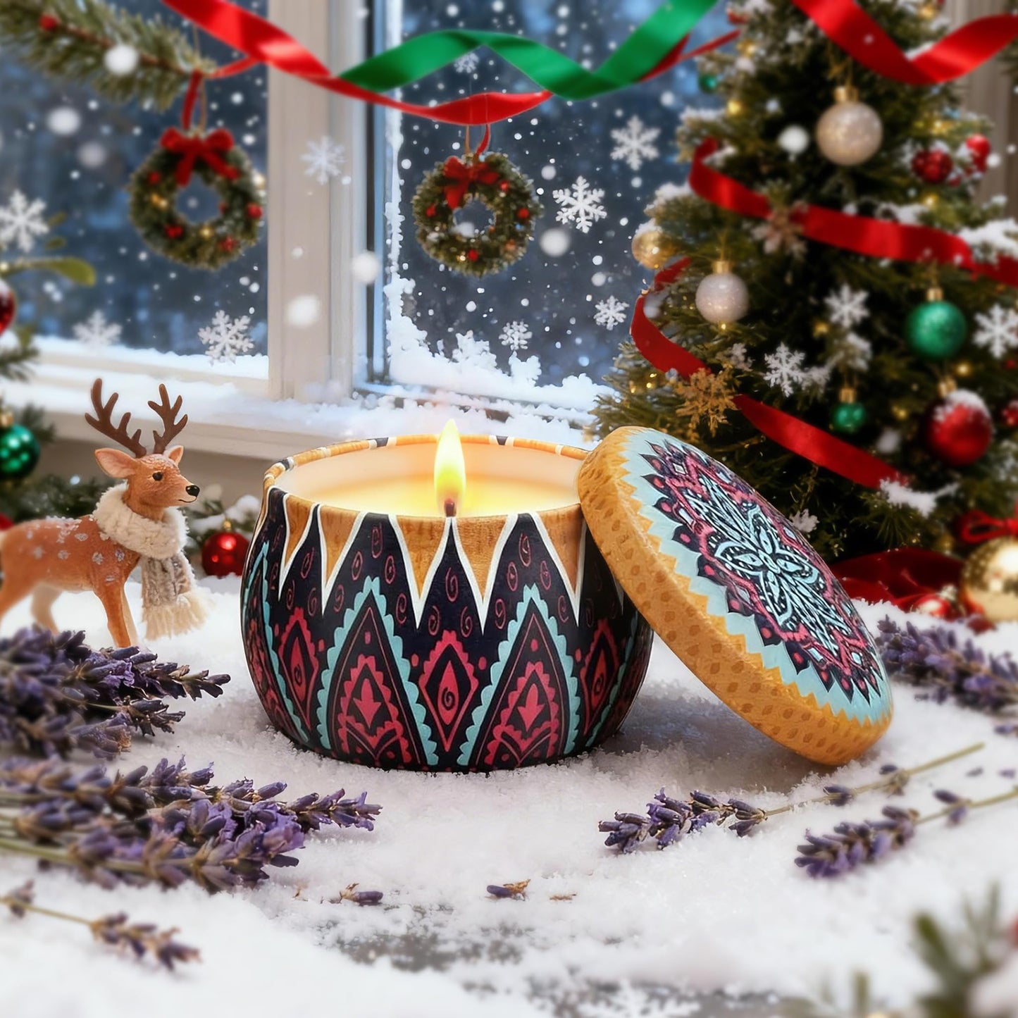 Christmas Candle Gift Set - 4 Pack Soy Candles in Decorative Tin | Gift for Women