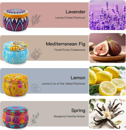 Christmas Candle Gift Set - 4 Pack Soy Candles in Decorative Tin | Gift for Women