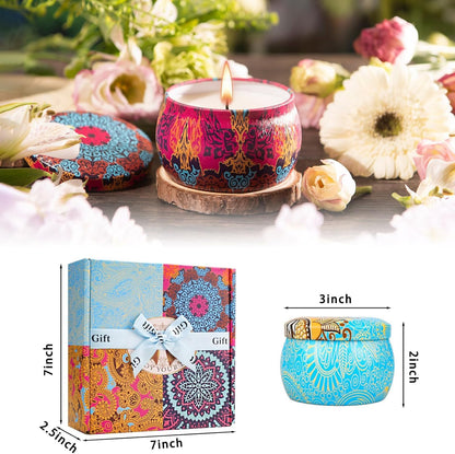 Christmas Candle Gift Set - 4 Pack Soy Candles in Decorative Tin | Gift for Women