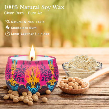 Christmas Candle Gift Set - 4 Pack Soy Candles in Decorative Tin | Gift for Women