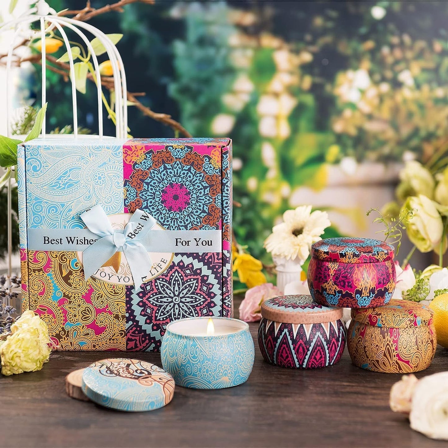 Christmas Candle Gift Set - 4 Pack Soy Candles in Decorative Tin | Gift for Women