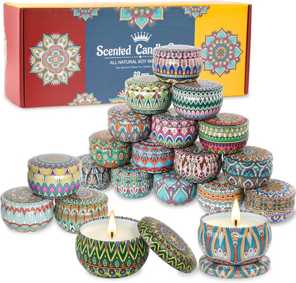 Christmas Candle Gift Set for Women – 20 Pack Long-Lasting Scented Soy Candles | Aromatherapy & Gift Box