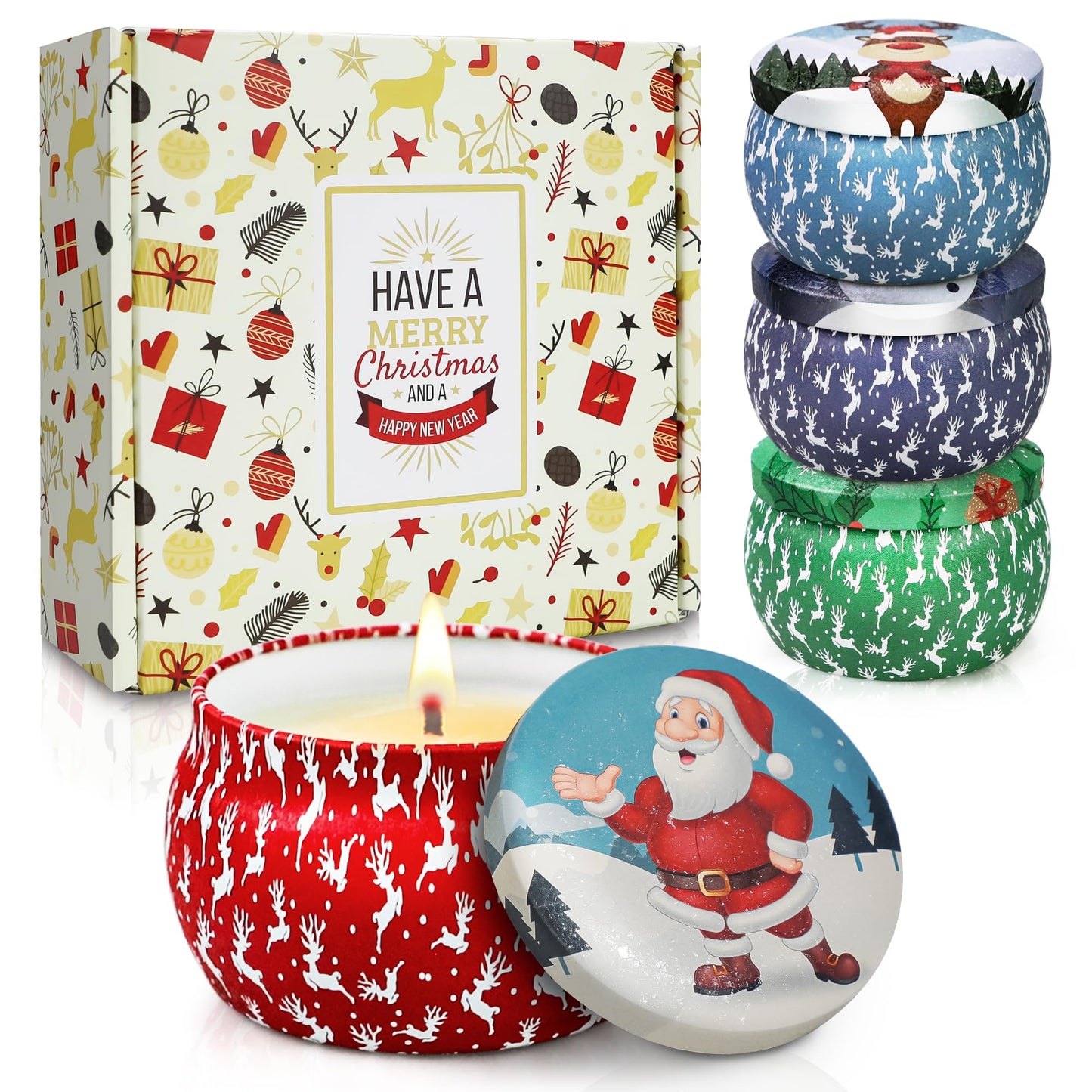 Christmas Candle Gift Set for Women - 4 Pack Soy Wax Aromatherapy Candles