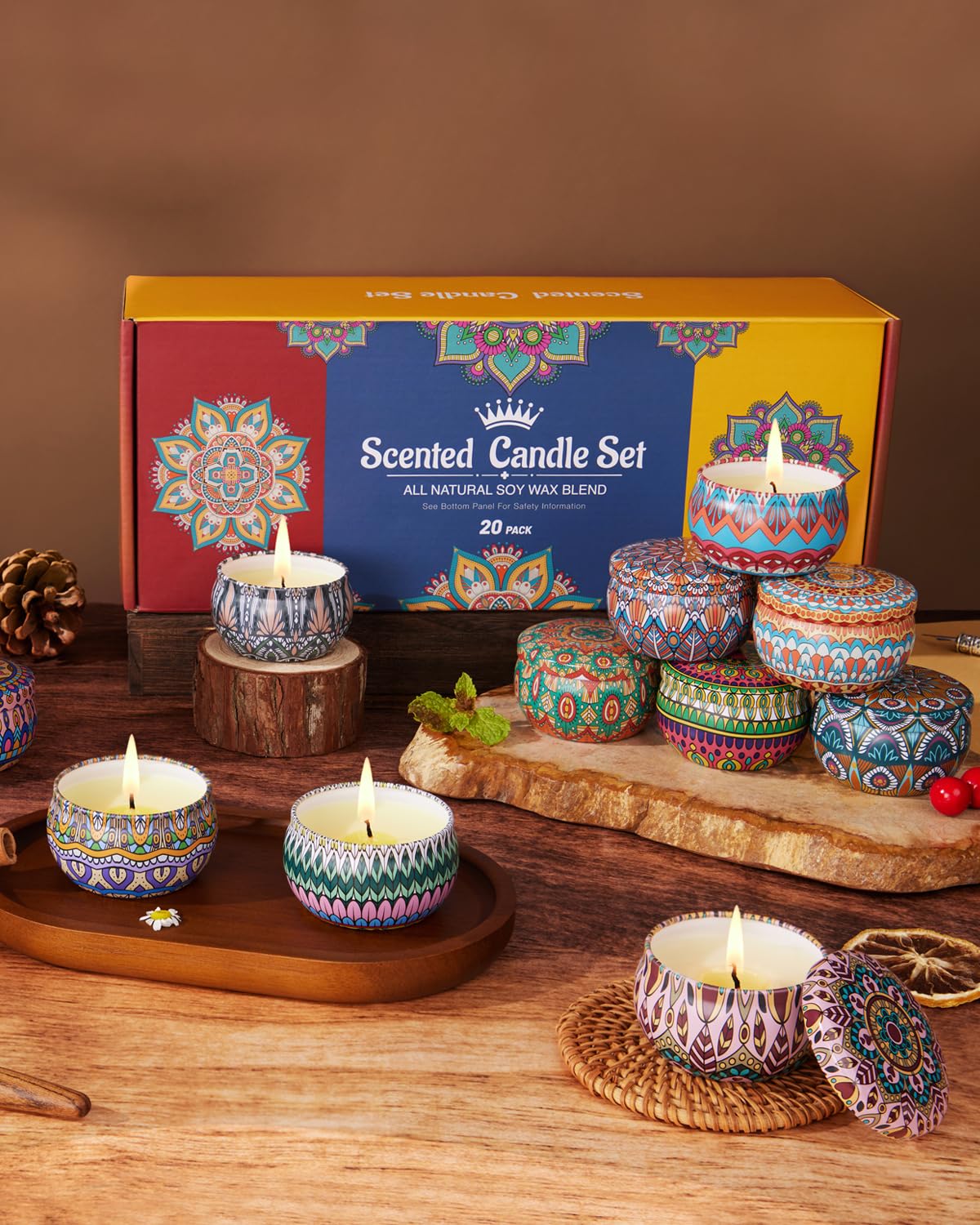 Christmas Candle Gift Set for Women – 20 Pack Long-Lasting Scented Soy Candles | Aromatherapy & Gift Box