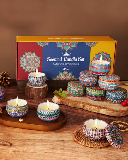Christmas Candle Gift Set for Women – 20 Pack Long-Lasting Scented Soy Candles | Aromatherapy & Gift Box