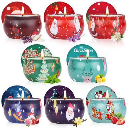 Christmas Candle Set 8 Pack - Scented Soy Wax Gift Set for Christmas, Stocking Stuffers
