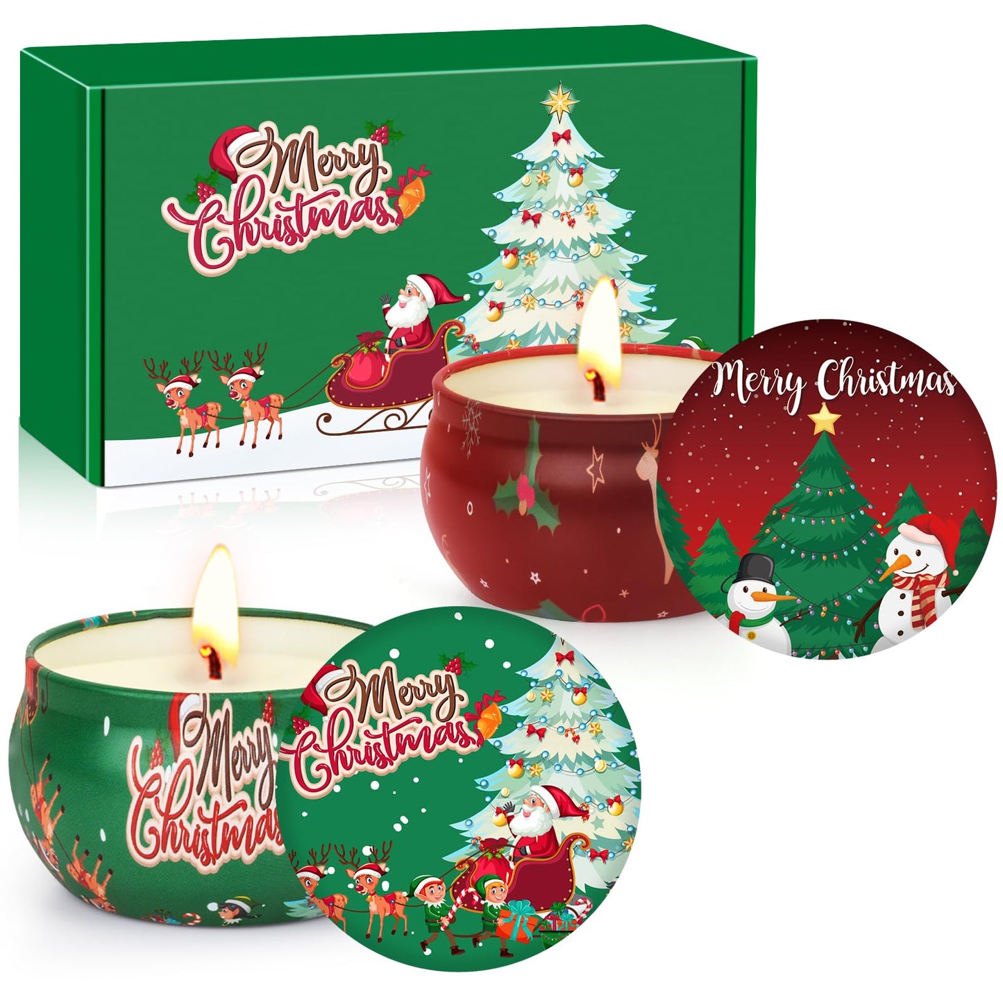 Christmas Candles Gift Set - 2-Pack 2.5oz Soy Wax Aromatherapy Candles for Women | Stress Relief & Holiday Gift
