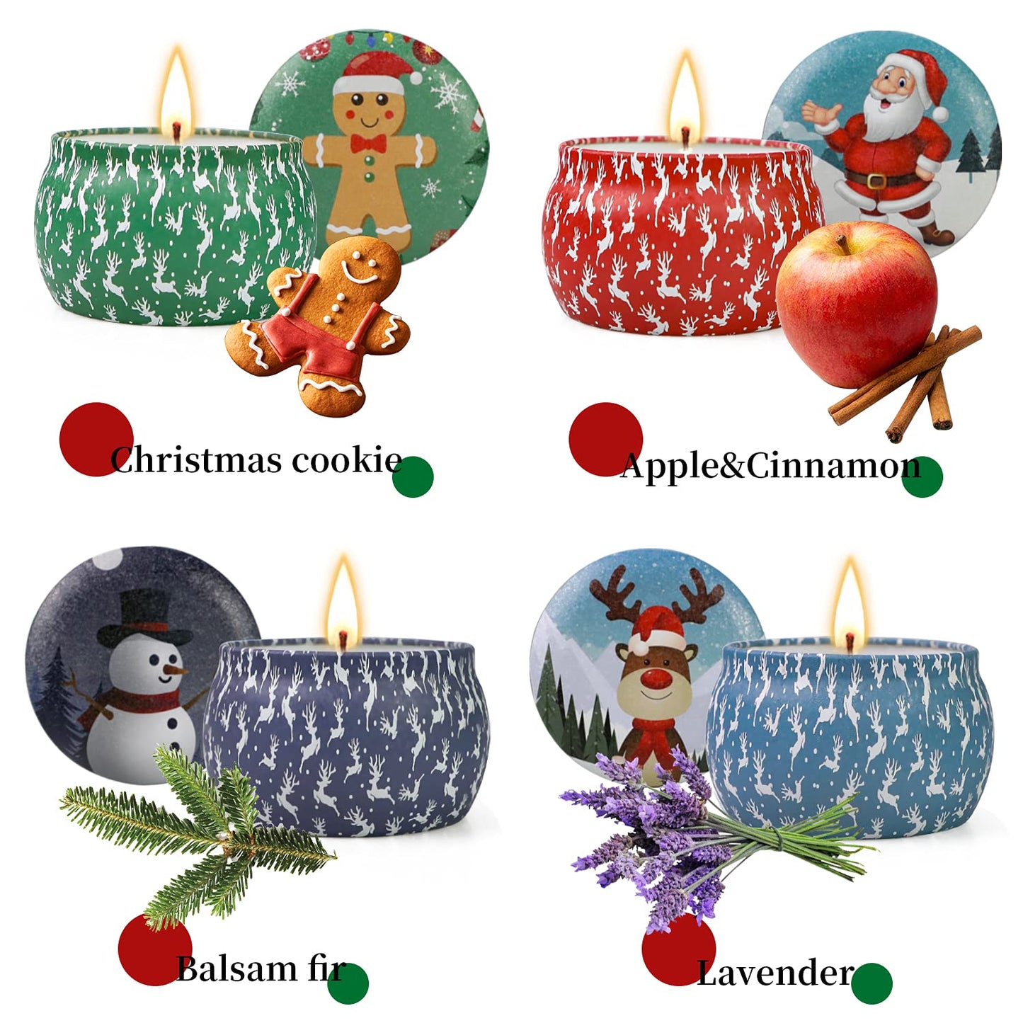 Christmas Candles 4 Pack – Soy Candles, 120H Burn Time