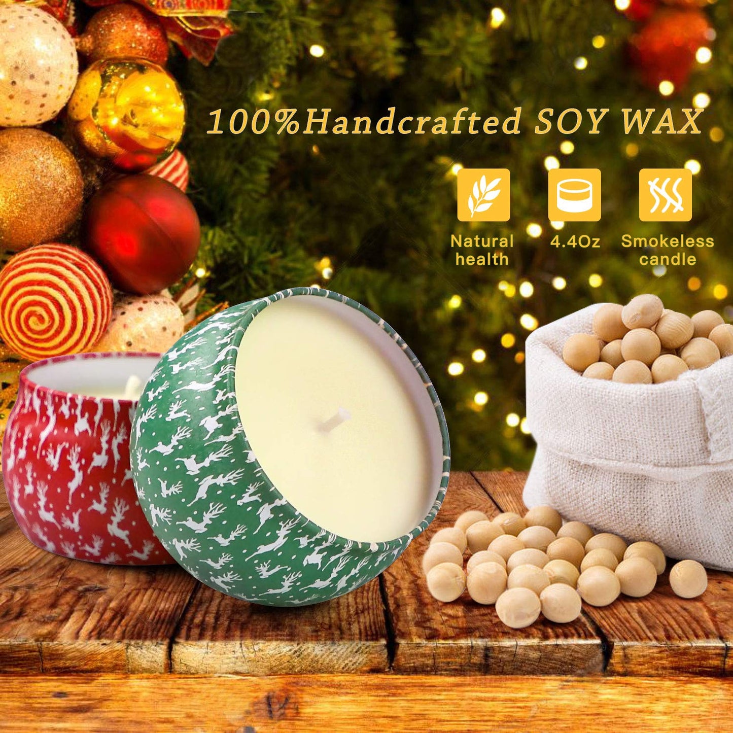 Christmas Candles 4 Pack – Soy Candles, 120H Burn Time