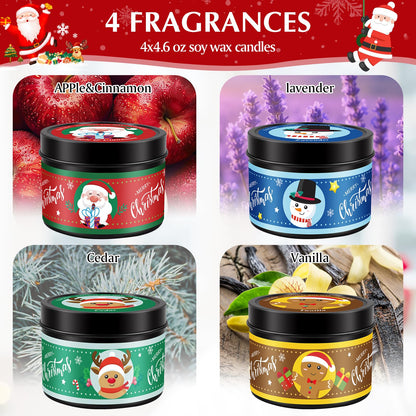 Christmas Candles Gift Set — 4 x 4.6oz Scented Soy Candles, Long-Lasting Aromatherapy